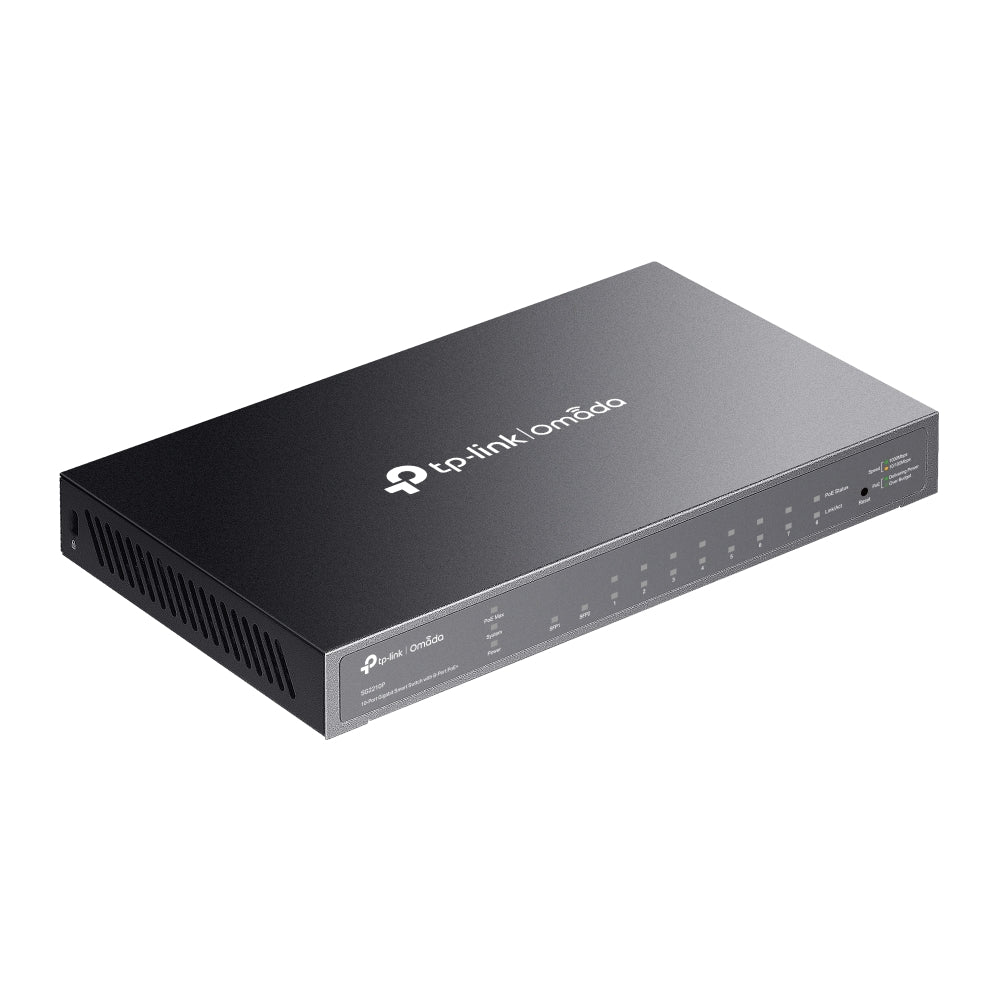 TP-Link SG2210P 10-Port Gigabit Desktop Switch with 8-Port PoE+, 2 x Gigabit SFP Uplink Uplink Ports | 58W PoE Budget TP-Link SG2210P 10-Port Gigabit Desktop Switch with 8-Port PoE+, 2 x Gigabit SFP Uplink Uplink Ports | 58W PoE Budget
